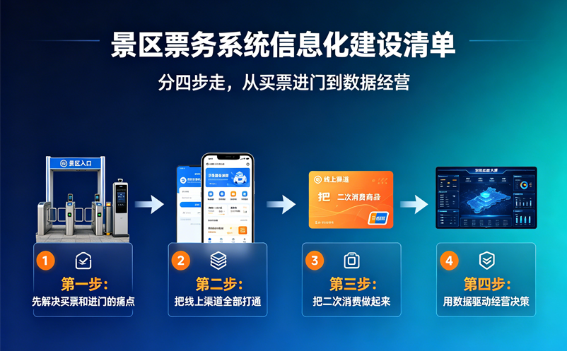 景區(qū)票務(wù)系統(tǒng)信息化建設(shè)清單，分四步走